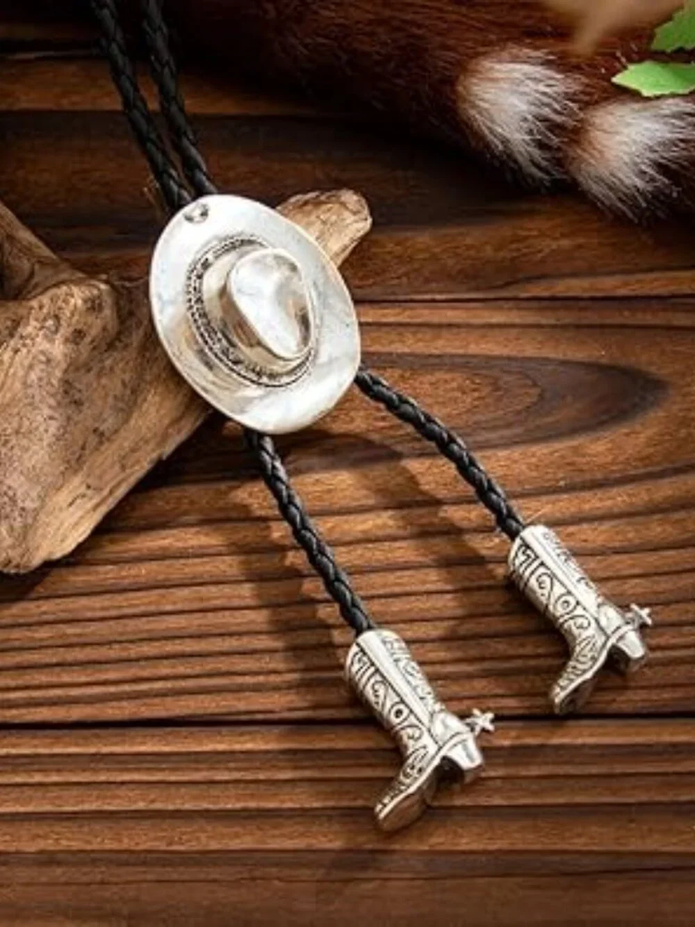 Antique Silver Western Ethnic Hat Boot Lariat Necklace Bolo Tie